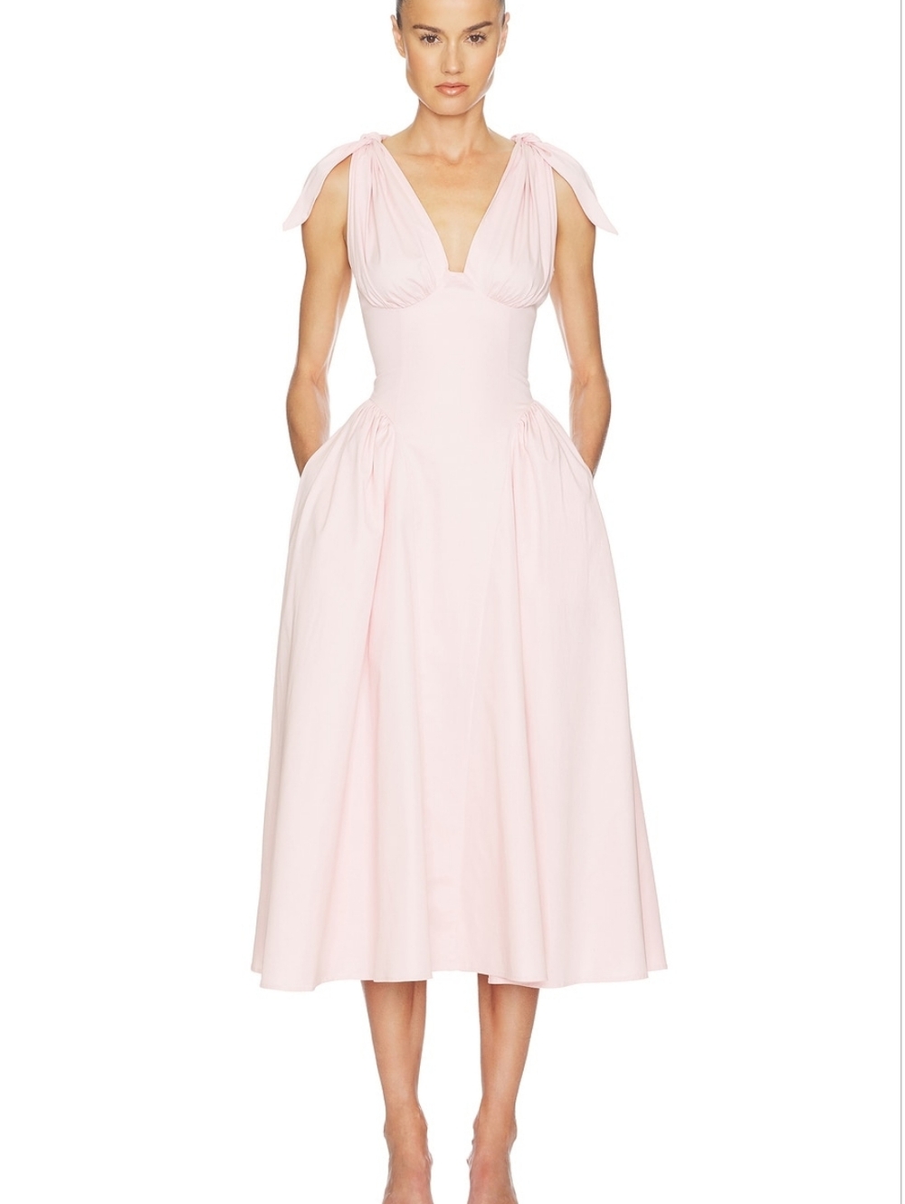 Helsa Fairweather Midi Dress in Stretch Cotton Sateen in Tea Rose